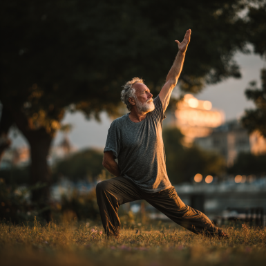 Професионален йога инструктор обучава възрастни ученици